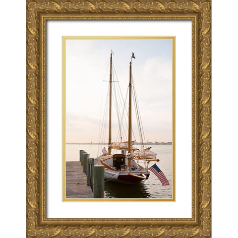 Patriotic Sailing Gold Ornate Wood Framed Art Print with Double Matting by Millet, Karyn