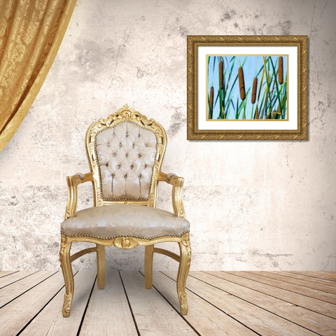 Cattailes Gold Ornate Wood Framed Art Print with Double Matting by McNemar, C. Thomas