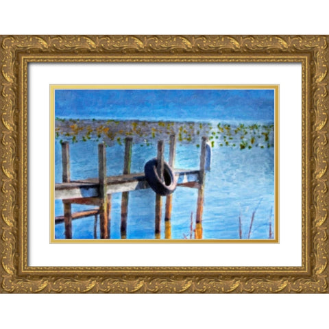 Boat Dock Pastel Gold Ornate Wood Framed Art Print with Double Matting by McNemar, C. Thomas