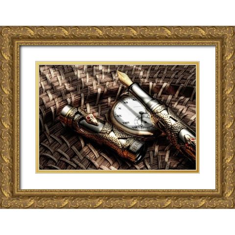 Fountain Pen Still Life Gold Ornate Wood Framed Art Print with Double Matting by McNemar, C. Thomas