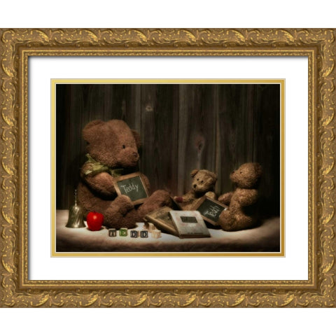 Teddybear School Gold Ornate Wood Framed Art Print with Double Matting by McNemar, C. Thomas