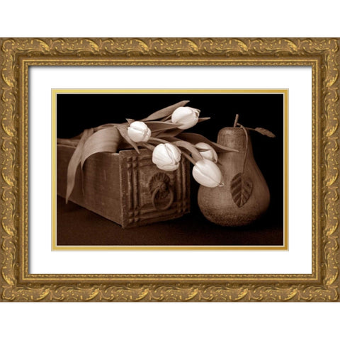 Tulips With Pear I Gold Ornate Wood Framed Art Print with Double Matting by McNemar, C. Thomas