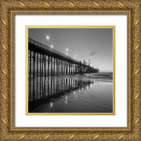 Pier Night Square II Gold Ornate Wood Framed Art Print with Double Matting by Peterson, Lee
