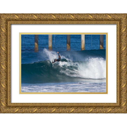 Surfing IV Gold Ornate Wood Framed Art Print with Double Matting by Peterson, Lee