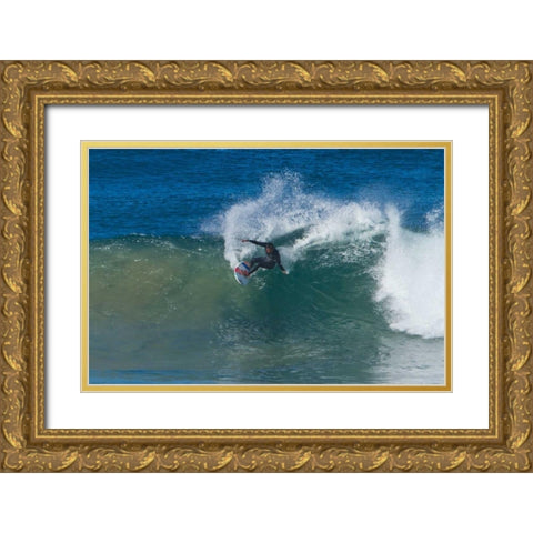 Surfing V Gold Ornate Wood Framed Art Print with Double Matting by Peterson, Lee