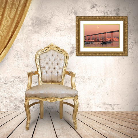 Moon and Bridge Gold Ornate Wood Framed Art Print with Double Matting by Peterson, Lee