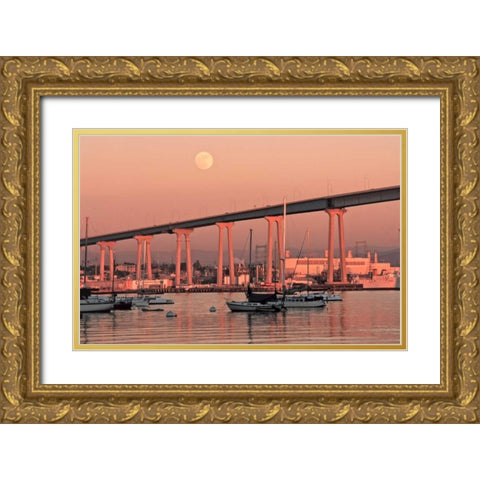 Moon and Bridge Gold Ornate Wood Framed Art Print with Double Matting by Peterson, Lee
