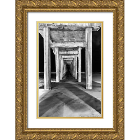 Under Scripps Pier Gold Ornate Wood Framed Art Print with Double Matting by Peterson, Lee