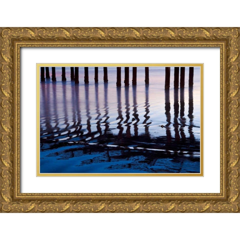 Cayucos Night Gold Ornate Wood Framed Art Print with Double Matting by Peterson, Lee