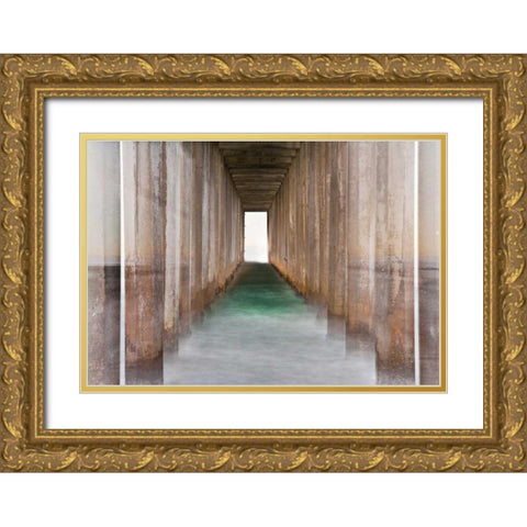Under Scripps Pier II Gold Ornate Wood Framed Art Print with Double Matting by Peterson, Lee