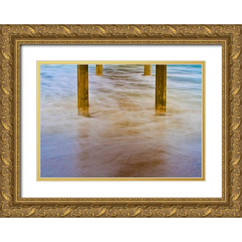 Under Ocean Beach Pier Gold Ornate Wood Framed Art Print with Double Matting by Peterson, Lee