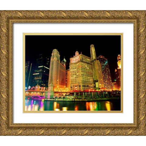 Chicago at Night II Gold Ornate Wood Framed Art Print with Double Matting by Stefko, Bob