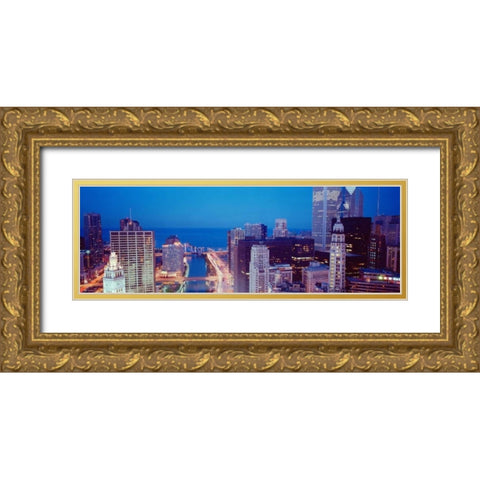 Chicago Skyline II Gold Ornate Wood Framed Art Print with Double Matting by Stefko, Bob