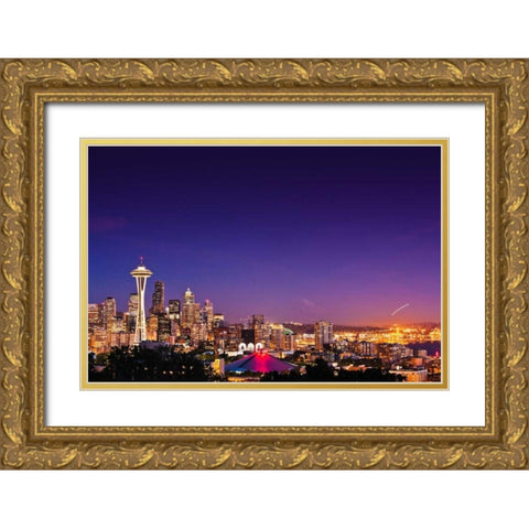 Seattle Skyline II Gold Ornate Wood Framed Art Print with Double Matting by Stefko, Bob