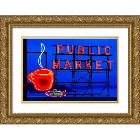 Public Market Sign I Gold Ornate Wood Framed Art Print with Double Matting by Stefko, Bob