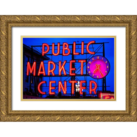 Public Market Sign II Gold Ornate Wood Framed Art Print with Double Matting by Stefko, Bob