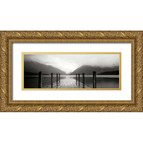 Serene Dock BW I Gold Ornate Wood Framed Art Print with Double Matting by Stefko, Bob