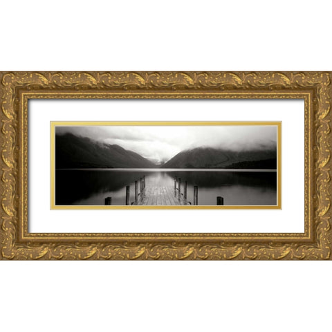 Serene Dock BW II Gold Ornate Wood Framed Art Print with Double Matting by Stefko, Bob