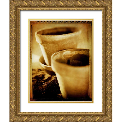 Terracotta Pots III Gold Ornate Wood Framed Art Print with Double Matting by Stefko, Bob