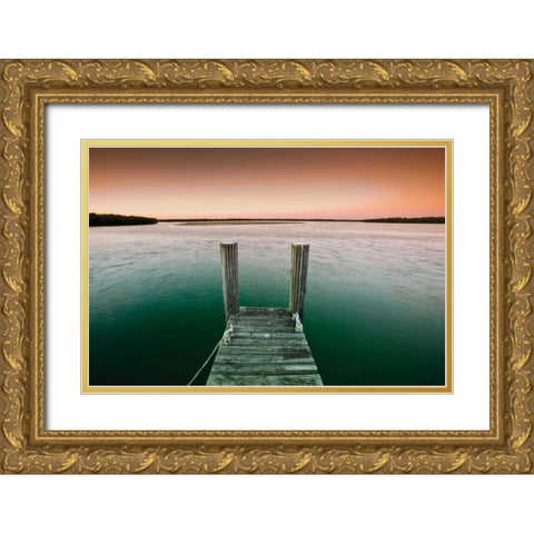 Serene Dock Sunrise IV Gold Ornate Wood Framed Art Print with Double Matting by Stefko, Bob