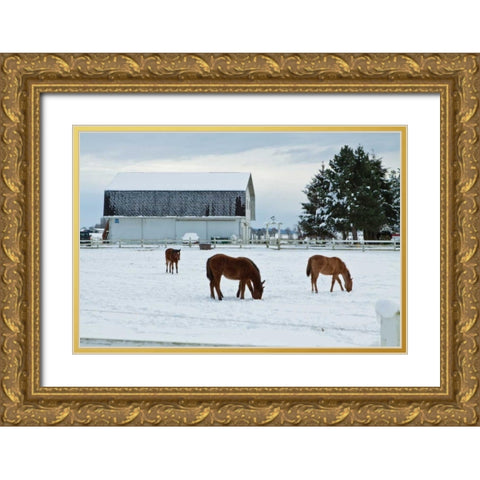 Grazing the Snow Gold Ornate Wood Framed Art Print with Double Matting by Styber, Dana