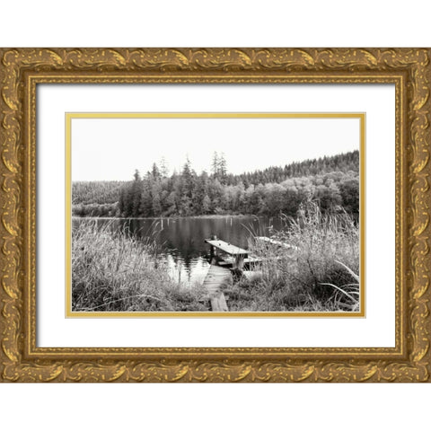 Baker Lake Dock Gold Ornate Wood Framed Art Print with Double Matting by Styber, Dana