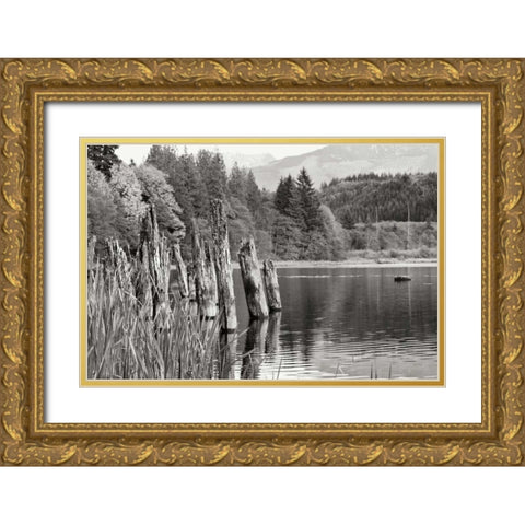 Baker Lake Pilings Gold Ornate Wood Framed Art Print with Double Matting by Styber, Dana