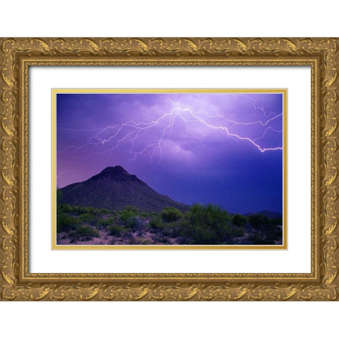 Mountain Lightning Gold Ornate Wood Framed Art Print with Double Matting by Taylor, Douglas
