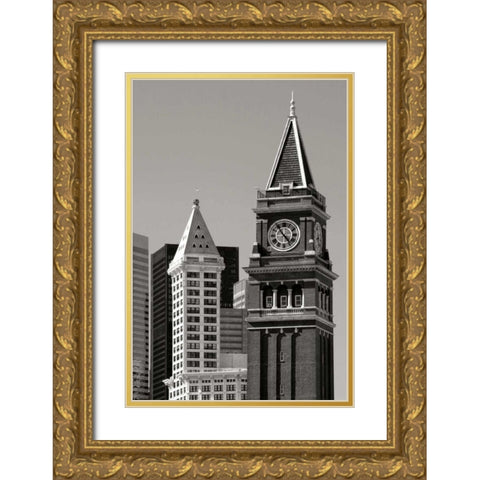Skiline Time BW Gold Ornate Wood Framed Art Print with Double Matting by Taylor, Douglas