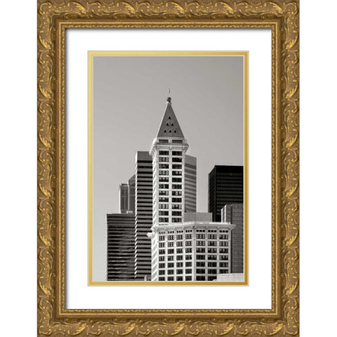 Smith Tower BW Gold Ornate Wood Framed Art Print with Double Matting by Taylor, Douglas