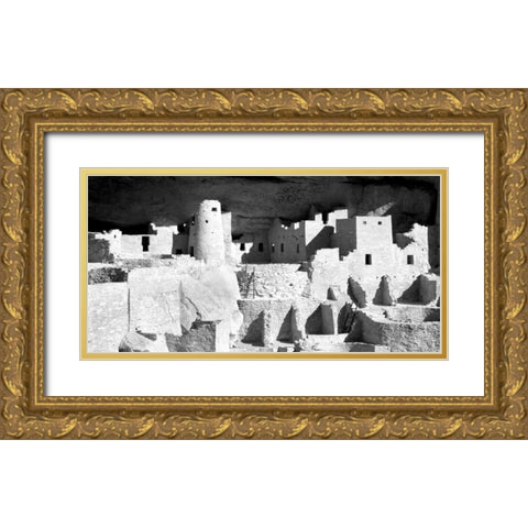 Cliff Palace Ruins BW Gold Ornate Wood Framed Art Print with Double Matting by Taylor, Douglas
