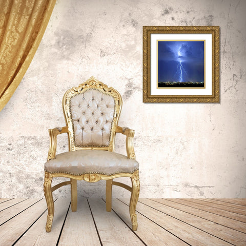 Blue Lightning Sq Gold Ornate Wood Framed Art Print with Double Matting by Taylor, Douglas