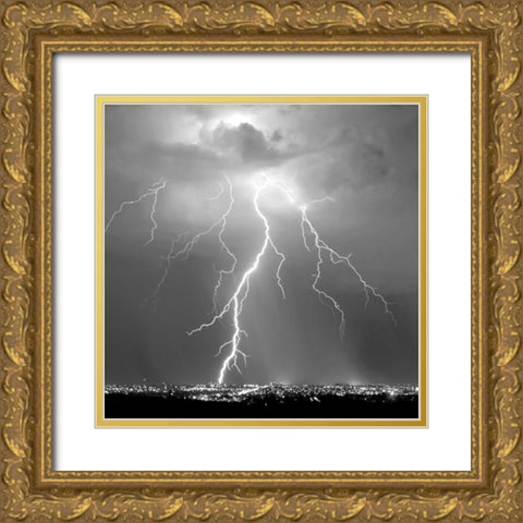 Urban Lightning II BW Gold Ornate Wood Framed Art Print with Double Matting by Taylor, Douglas
