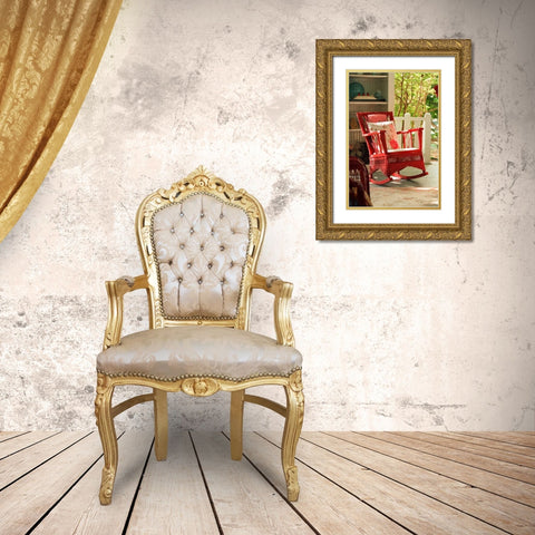 Rocker on the Porch II Gold Ornate Wood Framed Art Print with Double Matting by Clayton-Thompson, Philip