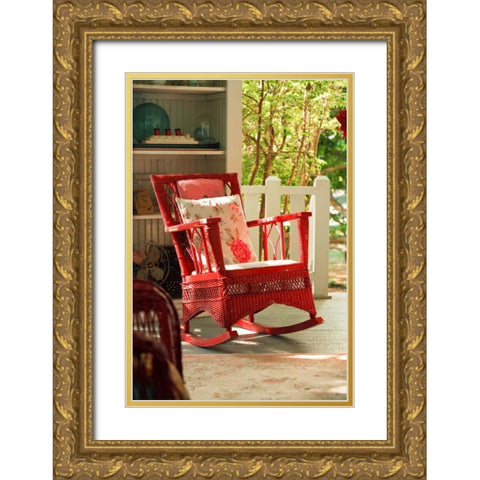 Rocker on the Porch II Gold Ornate Wood Framed Art Print with Double Matting by Clayton-Thompson, Philip