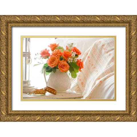 Orange Roses I Gold Ornate Wood Framed Art Print with Double Matting by Clayton-Thompson, Philip