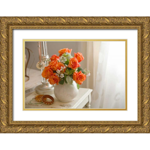Orange Roses II Gold Ornate Wood Framed Art Print with Double Matting by Clayton-Thompson, Philip