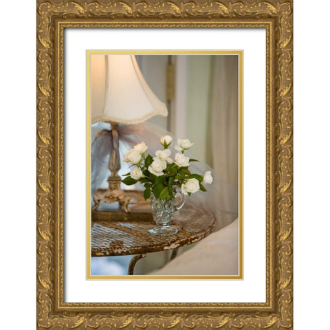 White Roses I Gold Ornate Wood Framed Art Print with Double Matting by Clayton-Thompson, Philip