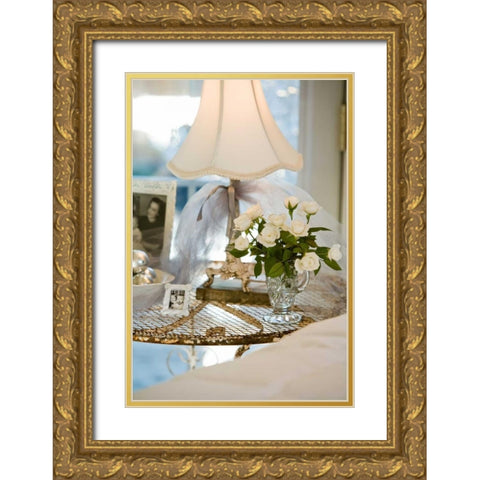 White Roses II Gold Ornate Wood Framed Art Print with Double Matting by Clayton-Thompson, Philip