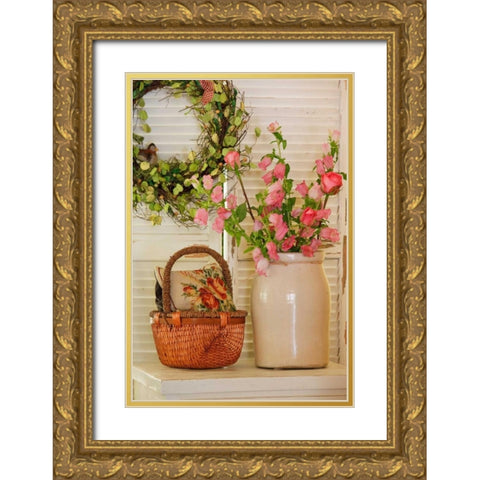 Pink Roses I Gold Ornate Wood Framed Art Print with Double Matting by Clayton-Thompson, Philip