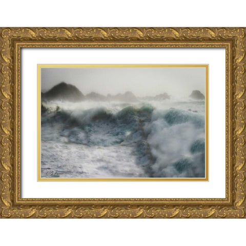 Stormy Blue Ocean Gold Ornate Wood Framed Art Print with Double Matting by Geyman, Vitaly