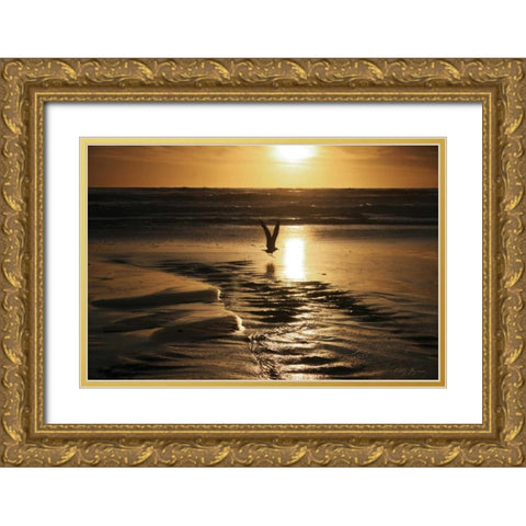 Sunset Bird Gold Ornate Wood Framed Art Print with Double Matting by Geyman, Vitaly
