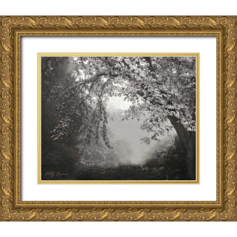 Misty Arch Tree BandW Gold Ornate Wood Framed Art Print with Double Matting by Geyman, Vitaly