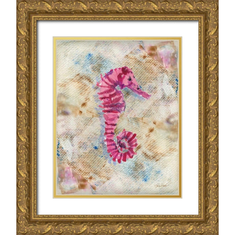 Pink Seahorse Gold Ornate Wood Framed Art Print with Double Matting by Roberto, LuAnn