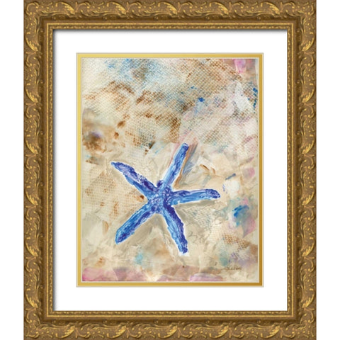 Blue Starfish Gold Ornate Wood Framed Art Print with Double Matting by Roberto, LuAnn