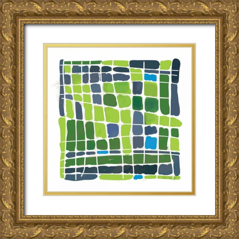 Green Watercolor Gold Ornate Wood Framed Art Print with Double Matting by Ruff, Kris