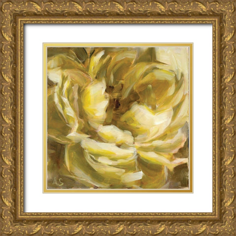 Yellow Peony Gold Ornate Wood Framed Art Print with Double Matting by Salness, Annie
