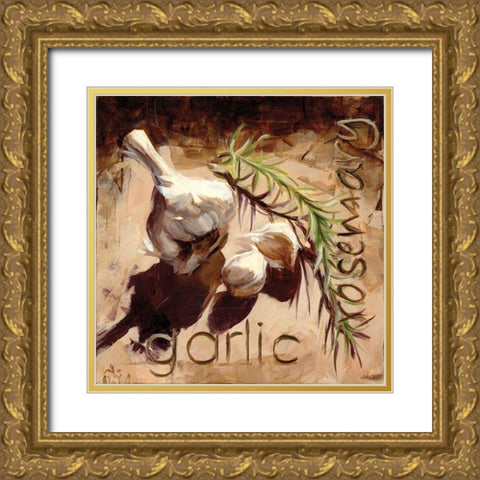 Garlic and Rosemary Gold Ornate Wood Framed Art Print with Double Matting by Salness, Annie