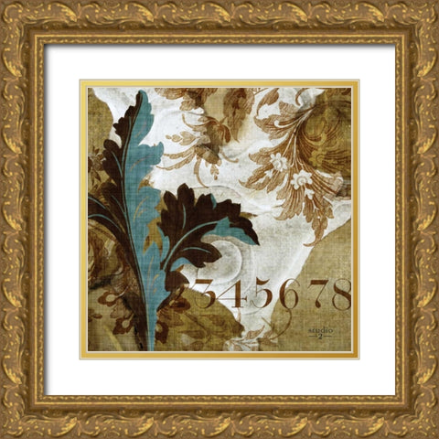 Teal Flow I Gold Ornate Wood Framed Art Print with Double Matting by Studio 2