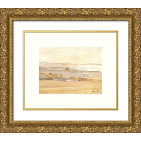 Waterville Wheat Fields Gold Ornate Wood Framed Art Print with Double Matting by Sheler, Sammy
